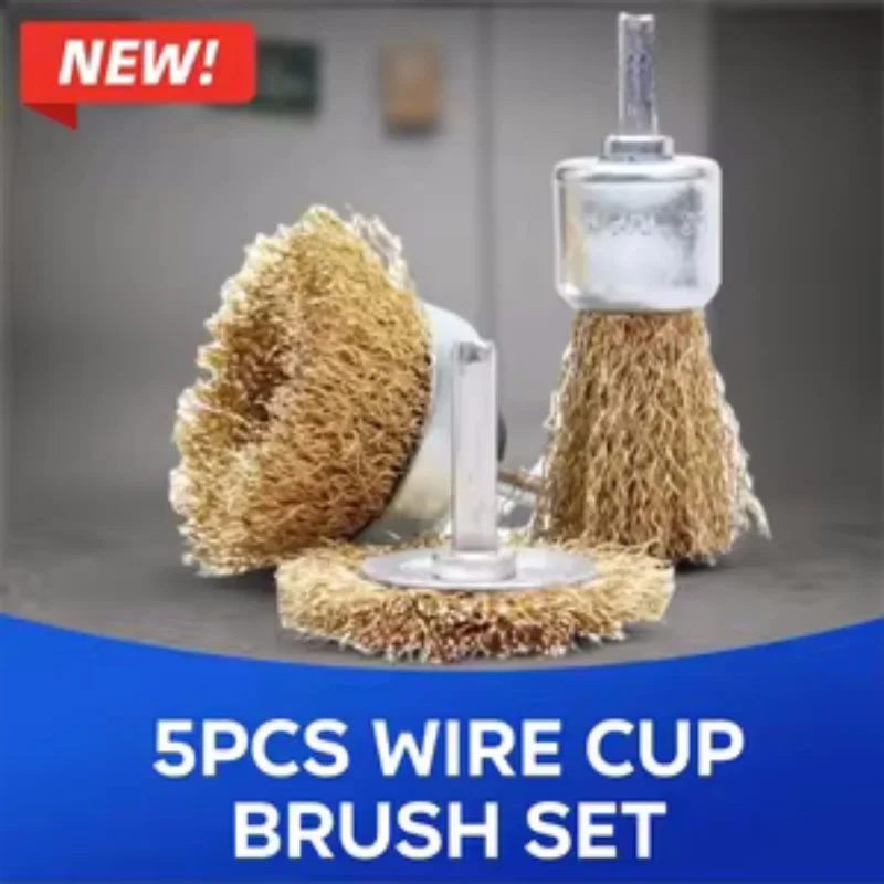 

5PCS Wire Cup Brush Set with Hex Shank Handle Metal Polishing Rust Removal Cleaning Brush for Power Tools