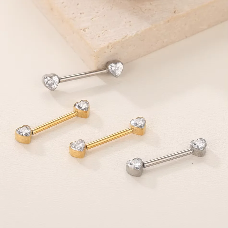 1Pc G23 Titanium Nipple Ring Straight Barbell Piercing Zircon Internally Threaded Nipple Bars Piercing Ring Women Body Jewelry view 5