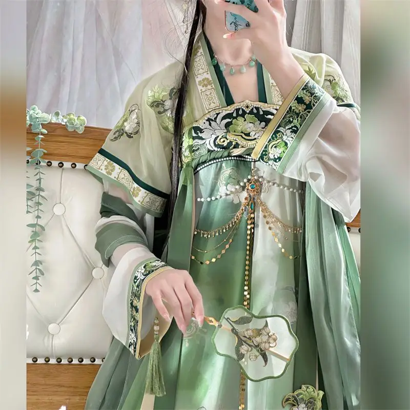 ผู้หญิง Hanfu ชุดจีน Tang Dynasty แบบดั้งเดิมเย็บปักถักร้อย Hanfu หญิงคอสเพลย์เครื่องแต่งกายชุดสีเขียว Hanfu ชุดสําหรับสตรี