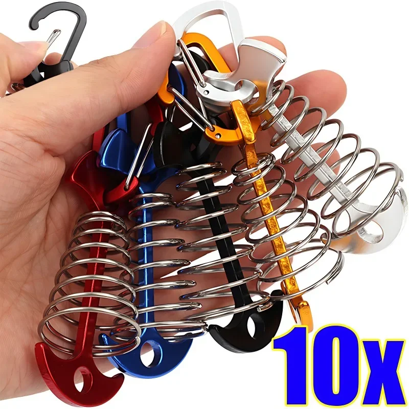 5/10ชิ้นไม้กระดานแบบปรับได้สปริงสมอก้างปลาหมุดหัวเข็มขัดเต็นท์กันสาดกลางแจ้งเสายึดกับตะปูสำหรับตั้งแคมป์ตะขอเต็นท์