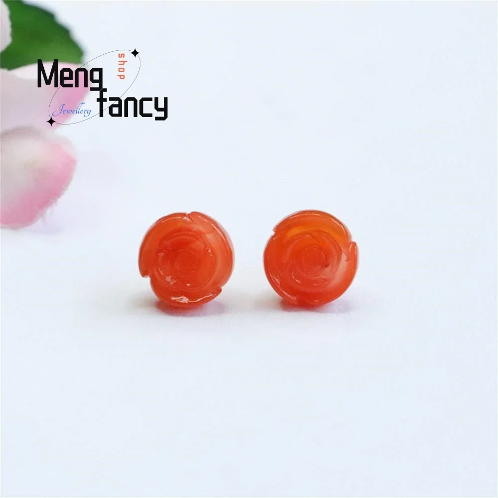 

S925 Silver With Natural Salt Source Agate Rose Flower Earring Simple Elegant High-grade Sexy Young Girls Luxury Quality Jewelry