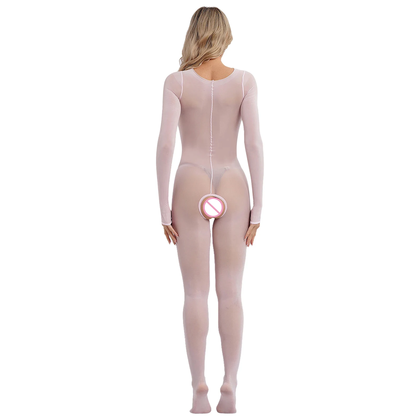 Women Glossy See-Through Bodystockings Open Crotch Tights Long Sleeve Open Breast Crotchless Bodysuit Tempting Catsuit Jumpsuit