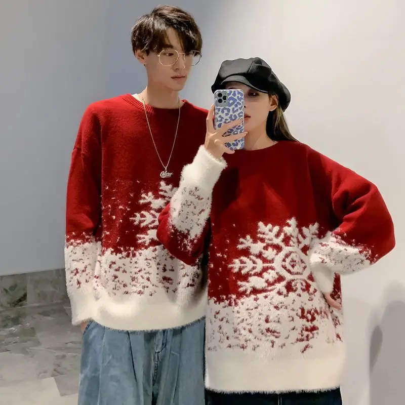 

Autumn and Winter Thickened Christmas Round Neck Printed Sweater Couple Wear Loose and Lazy Style Outer Wear Design