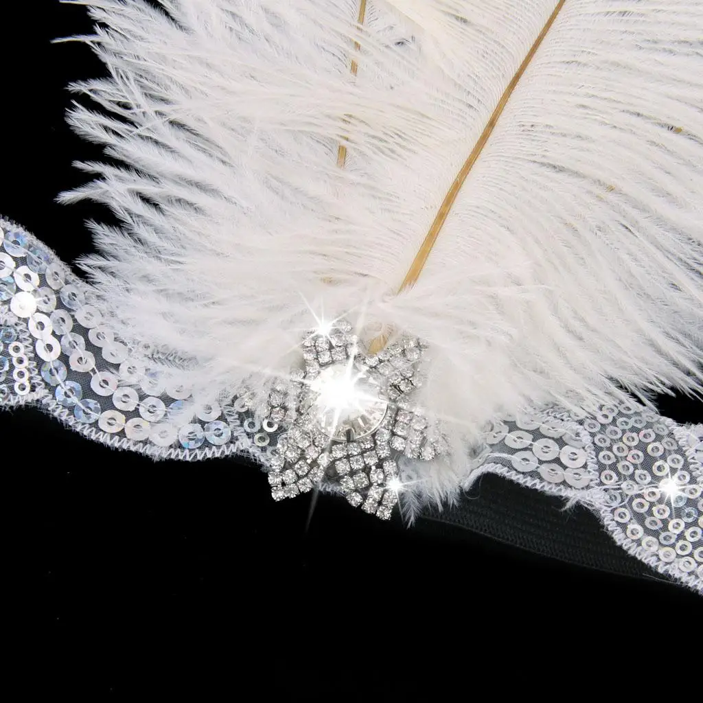 

Vintage Feather Headband 1920s Great Headdress Diamante Headpiece White