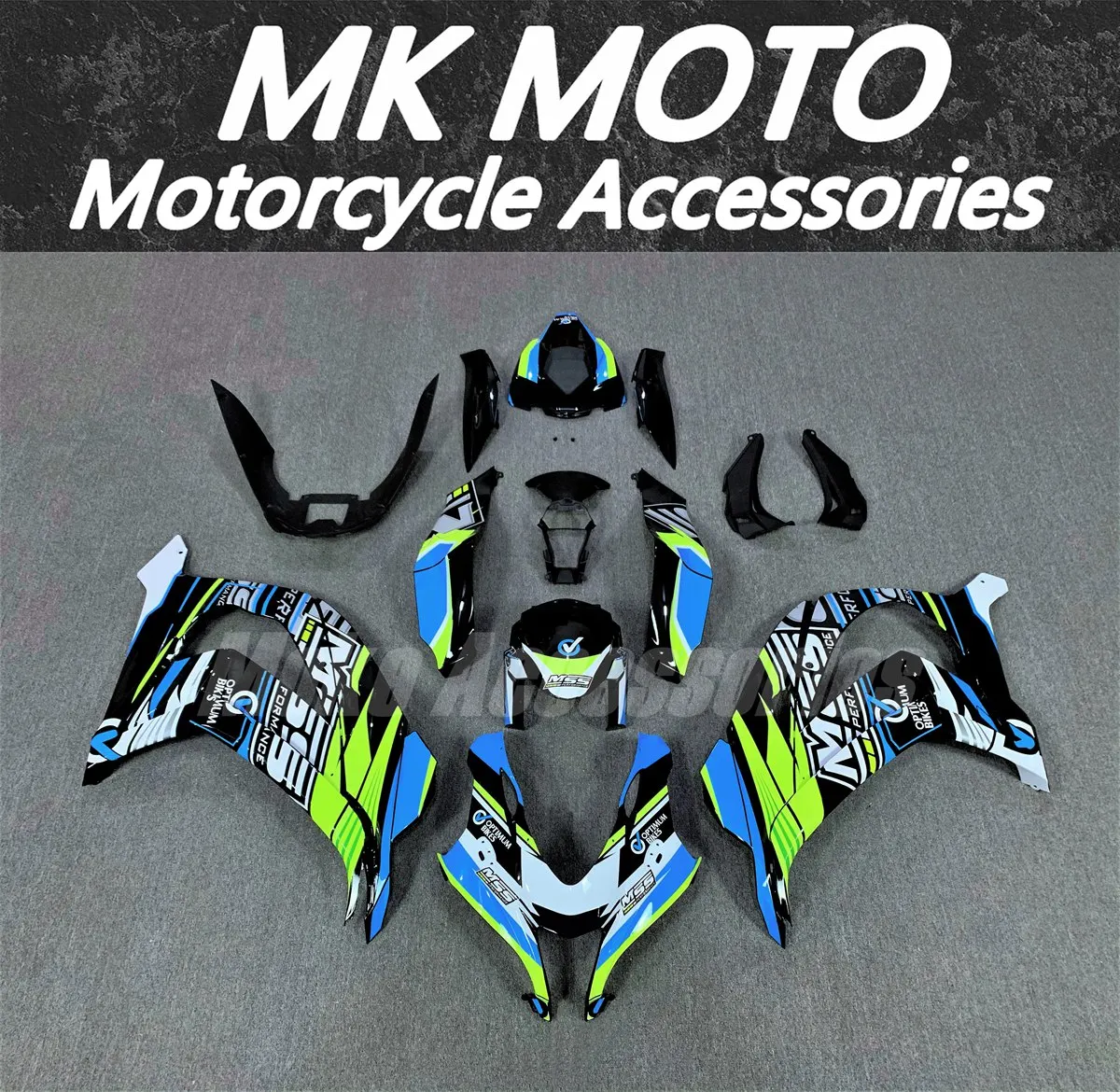 

Комплект обтекателей Moke Moto для мотоцикла, подходит для Zx-10r 2016-2020, комплект кузовных деталей Ninja, цвет синий неон, флуоресцентный черный