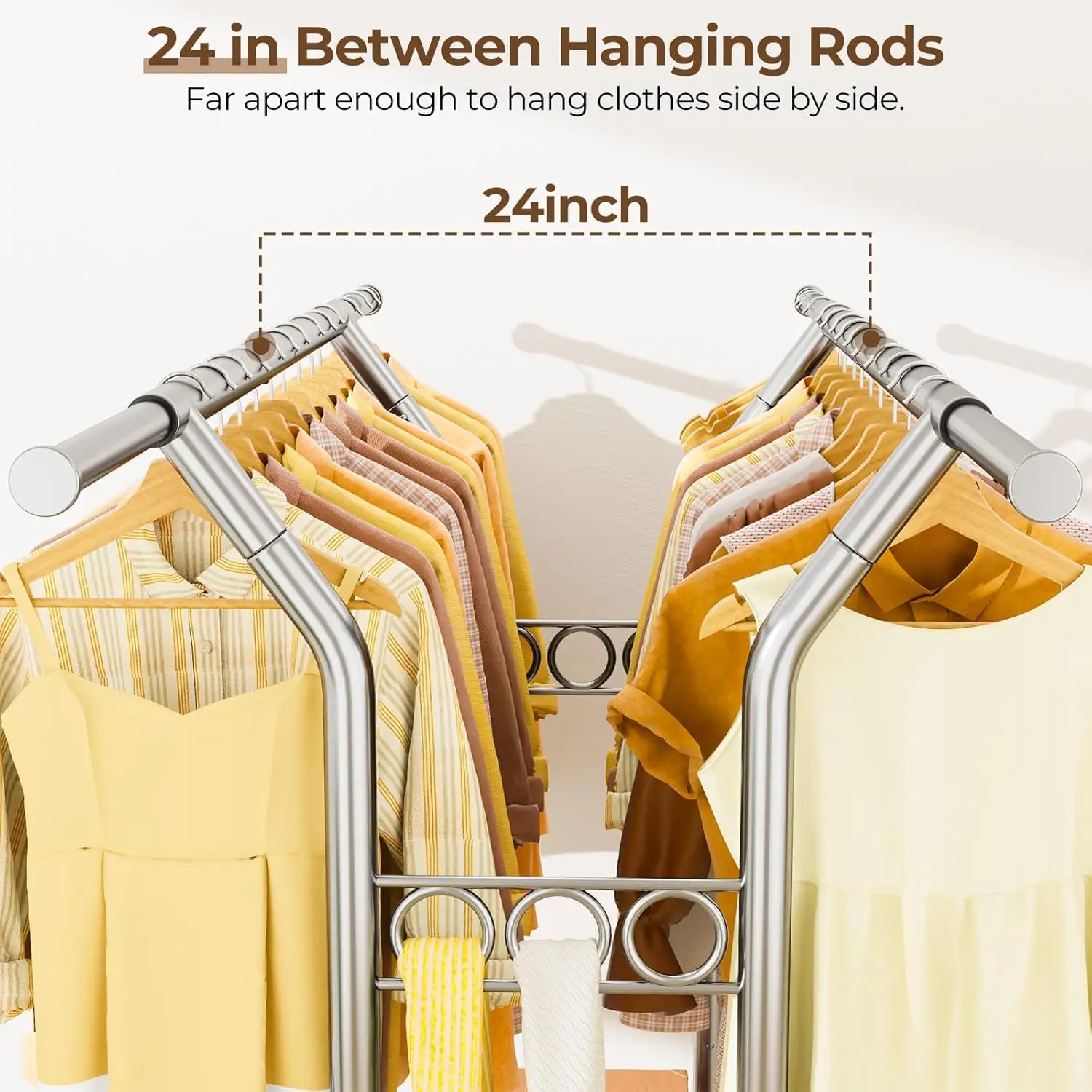 Duty Clothes Rack, Rolling Clothing Rack With Shelves Double Rod Clothing Racks for Hanging Clothes