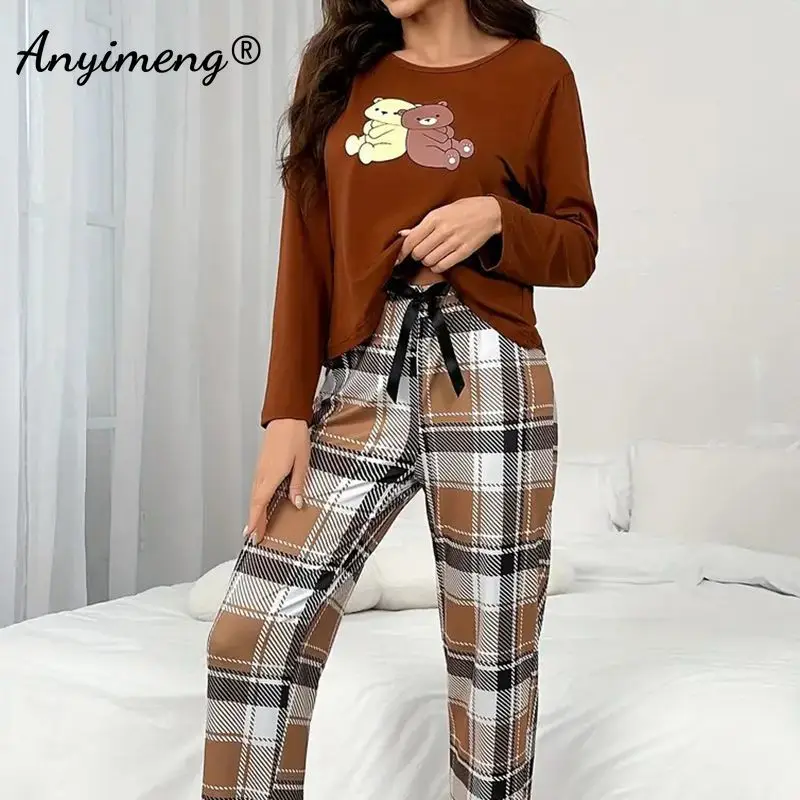 HOT Spring Autumn Women Pajamas Set Long Sleeves Full Pants Pijama New Milk Silk Sleepwear Leisure Loungewear Girls Nightwear