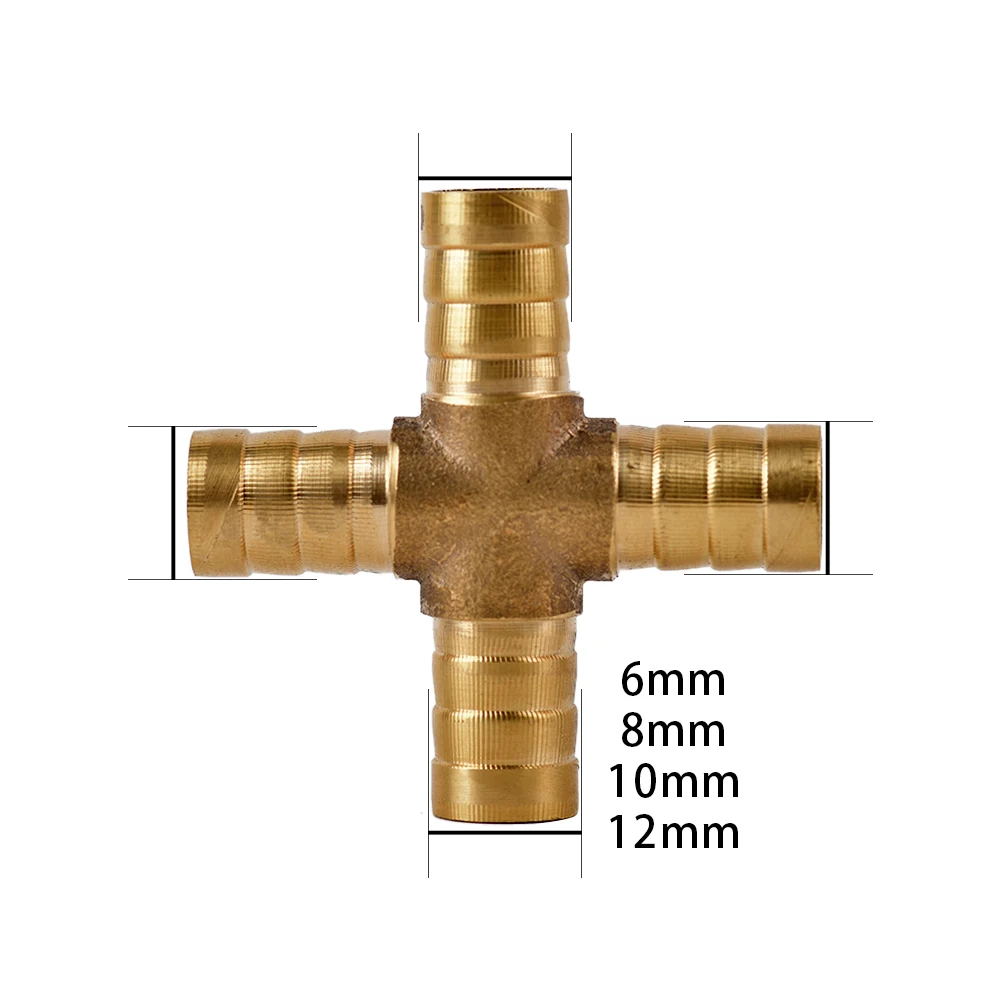 황동 스플라이서 파이프 피팅 물 가스 공기 조인트, 스트레이트 티 크로스 엘보우 타입 호스 바브 테일, 6 8 10 12mm 커넥터 구리 어댑터