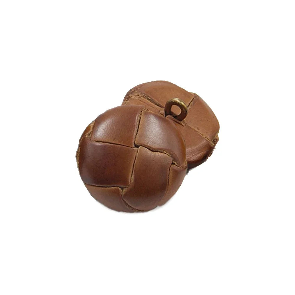 2PC Handmade Weave Brown Football Chocolate Shape Genuine Leather Jeans Shank Buttons Retro Suit Cufflinks Sewing Crafts Decor