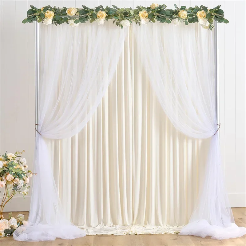 

Double Layers Tulle Wedding Backdrop Curtains,Wrinkle Free Backdrop Curtain for Backdrop Decor Themed Party Baby Shower Parties