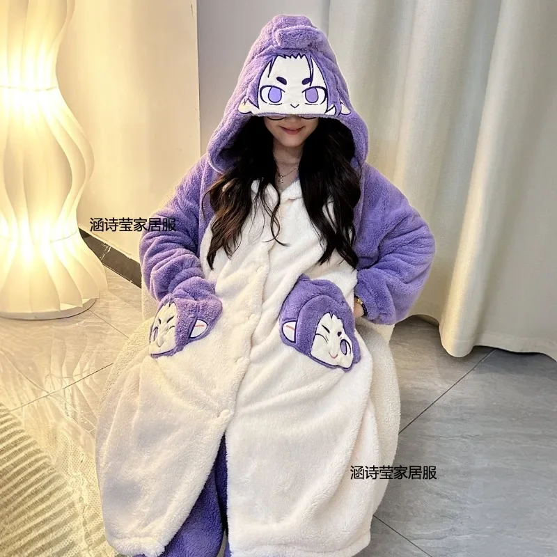 Anime BLUE LOCK Cosplay Mikage Reo Chigiri Hyoma Isagi Yoichi Flannel Winter Cartoon Home Costume Embroidery Couples Pajamas