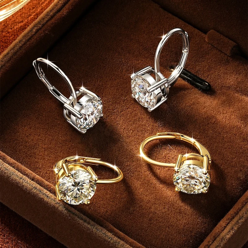 Rrjzz Solitaire 6,5 mm 8 mm Moissanit-Verlobungs-Clip-Ohrringe für Damen, 1 Karat, 2 Karat, Vier-Krallen-Ohrringe mit Hebelverschluss, Schmuckgeschenke – Detail 11