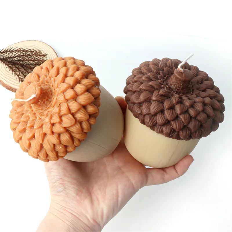 Molde de silicona de vela de bellota grande para decoración de Chocolate hecho a mano, yeso, aromaterapia, jabón, vela de resina, molde de silicona