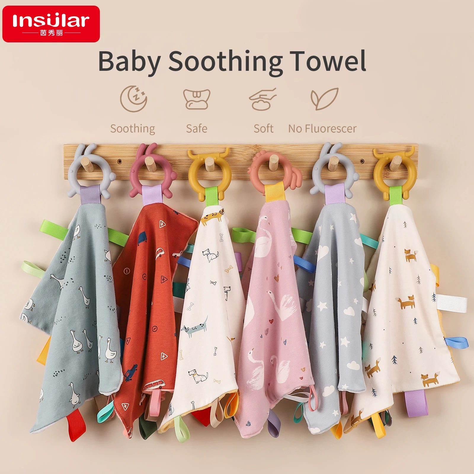 

Multifunctional Newborn Baby Bean Towels 2 in 1 Soothing Teething Toy Cotton Washcloth Handkerchief Bitable Doll for Infants