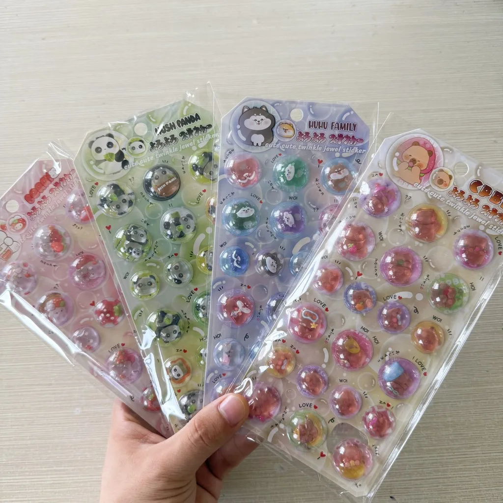 4Sheets Animal 3D Crystal Bubble Stickers Shiny Gem Decals for Water Bottle Phone Case Helmet Aesthetic Decor Papery Pop Store