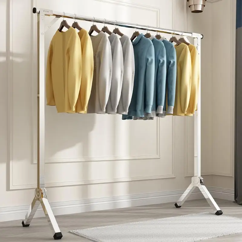 Stainless Steel Single Rod Clothes Drying Rack  Bracket Small Space Outdoor Windproof Quilt Clothes Hanger Floor Stand
