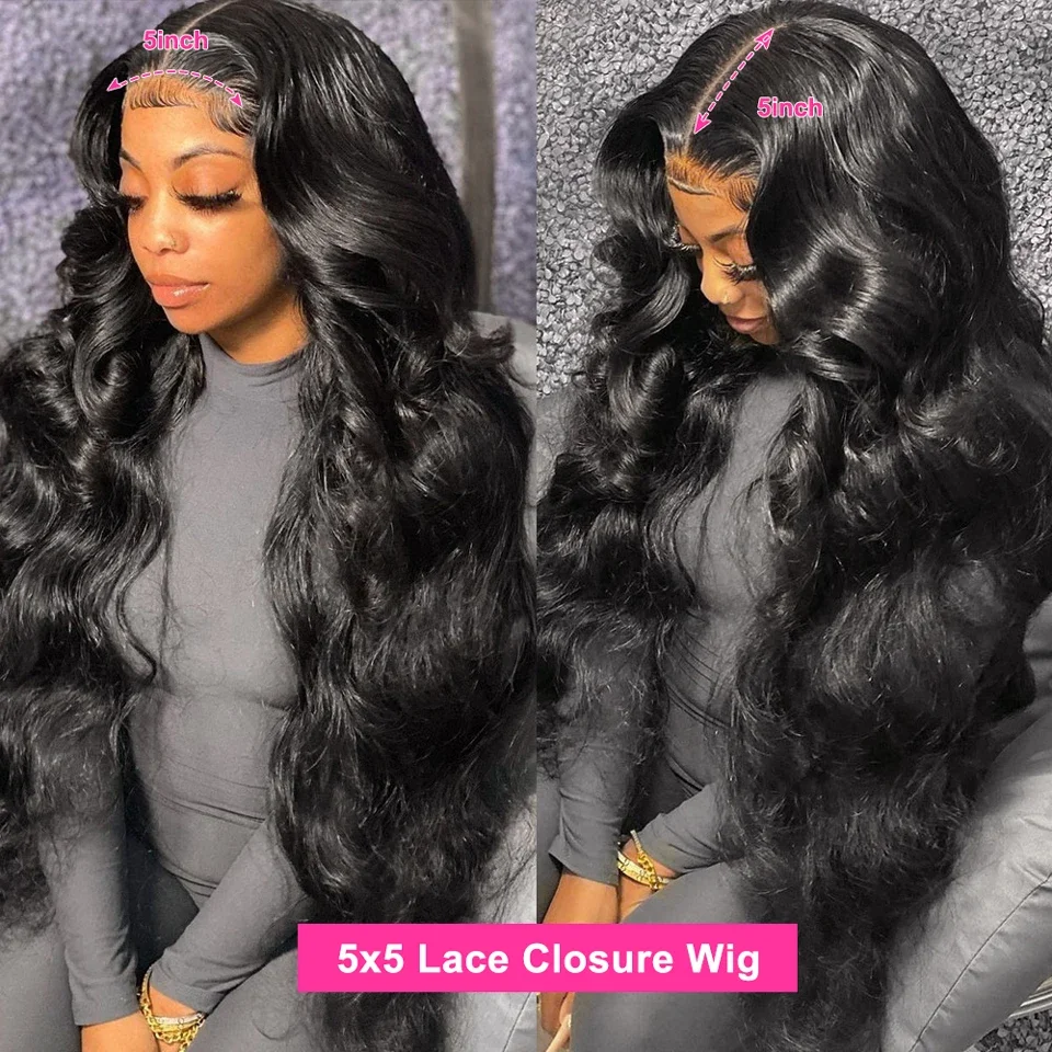 Perruque Lace Closure Wig Body Wave Brésilienne Naturelle, Cheveux Humains, 13x4, 13x6, HD, 5x5, 100%, 40 Pouces, pour Femme