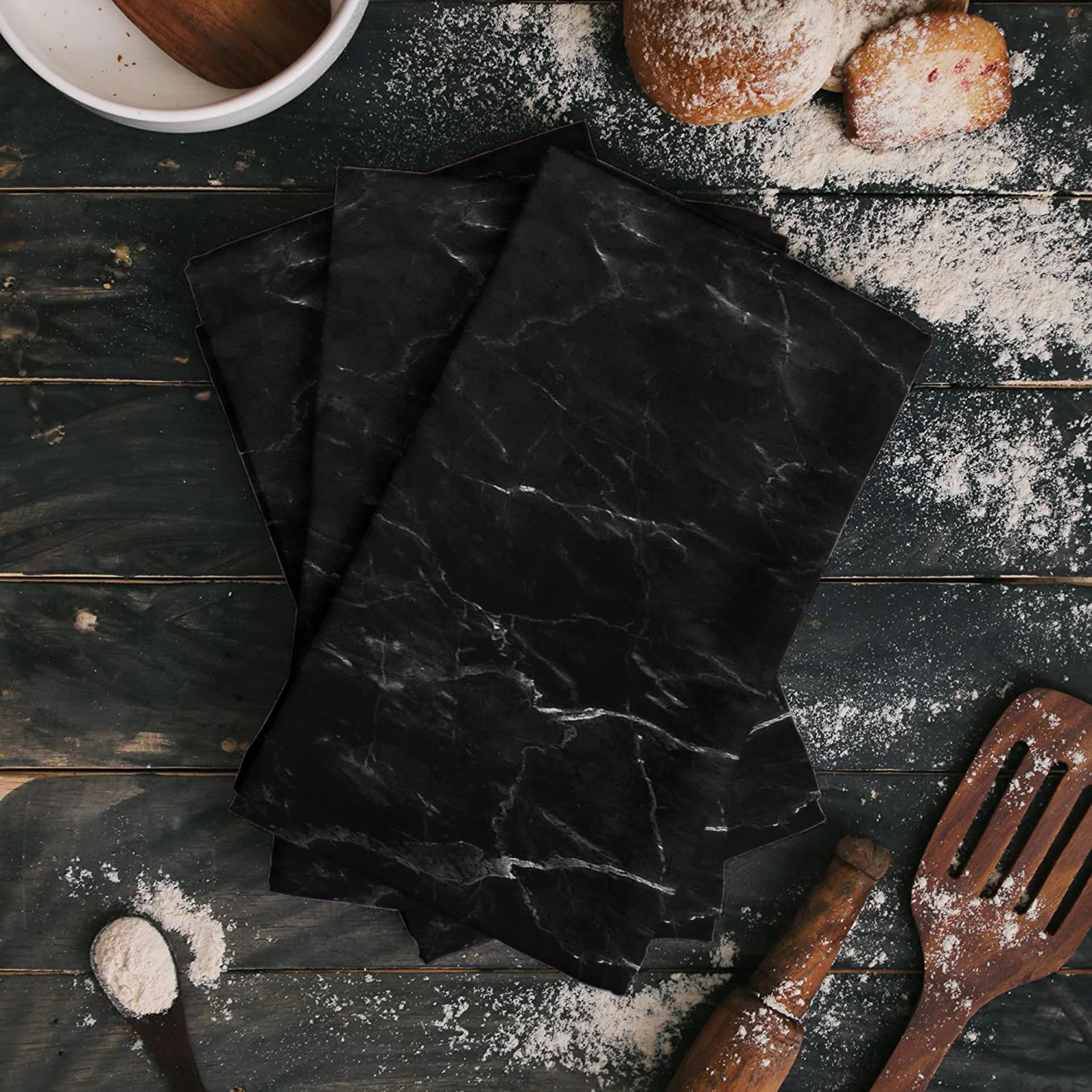 Black Marble Cracks Texture Microfiber Kitchen Hand Towel Dish Cloth Tableware Household Cleaning Towel Utensils for Kitchen