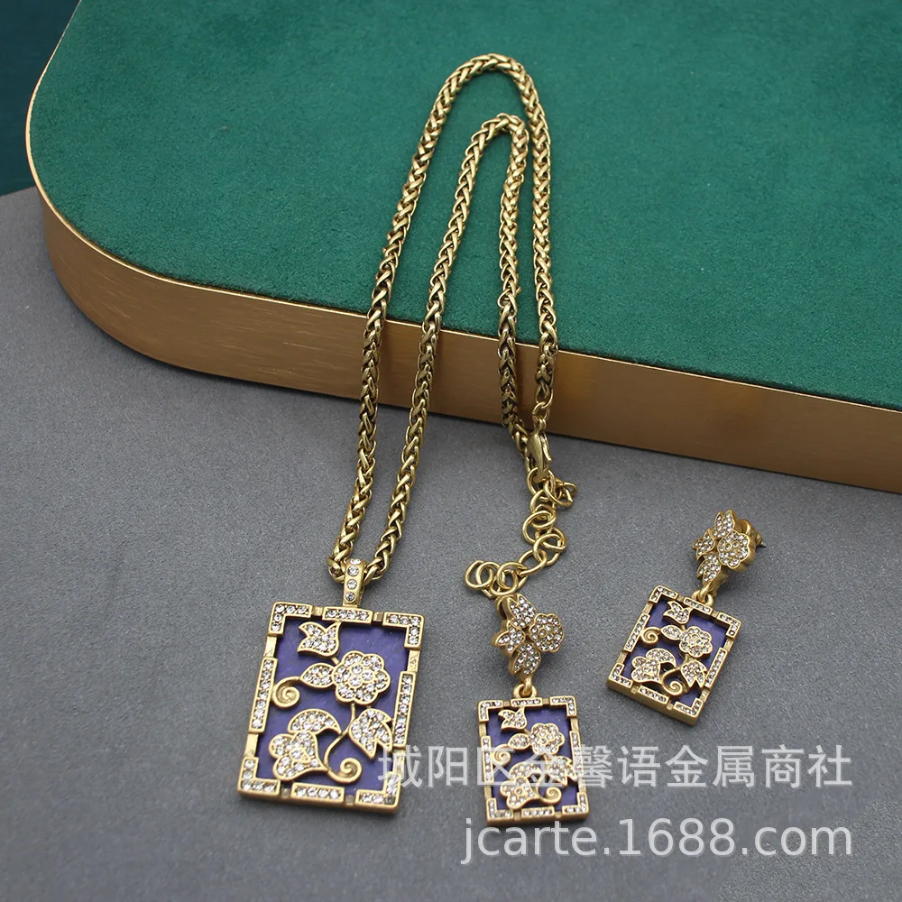 Western Jewelry Style Lapis Lazuli No Worries Pendant Necklace Earrings Simple Sweater Chain