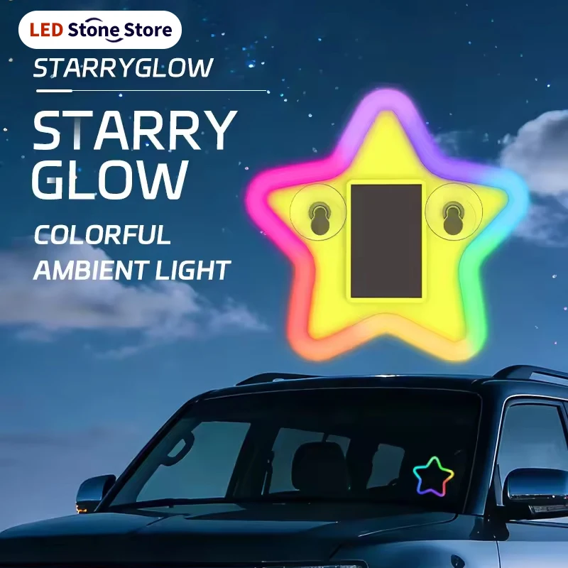 

Car solar decorative lights, star shaped LED warning lights, triangular windows, rear windows, cloud car atmosphere lights