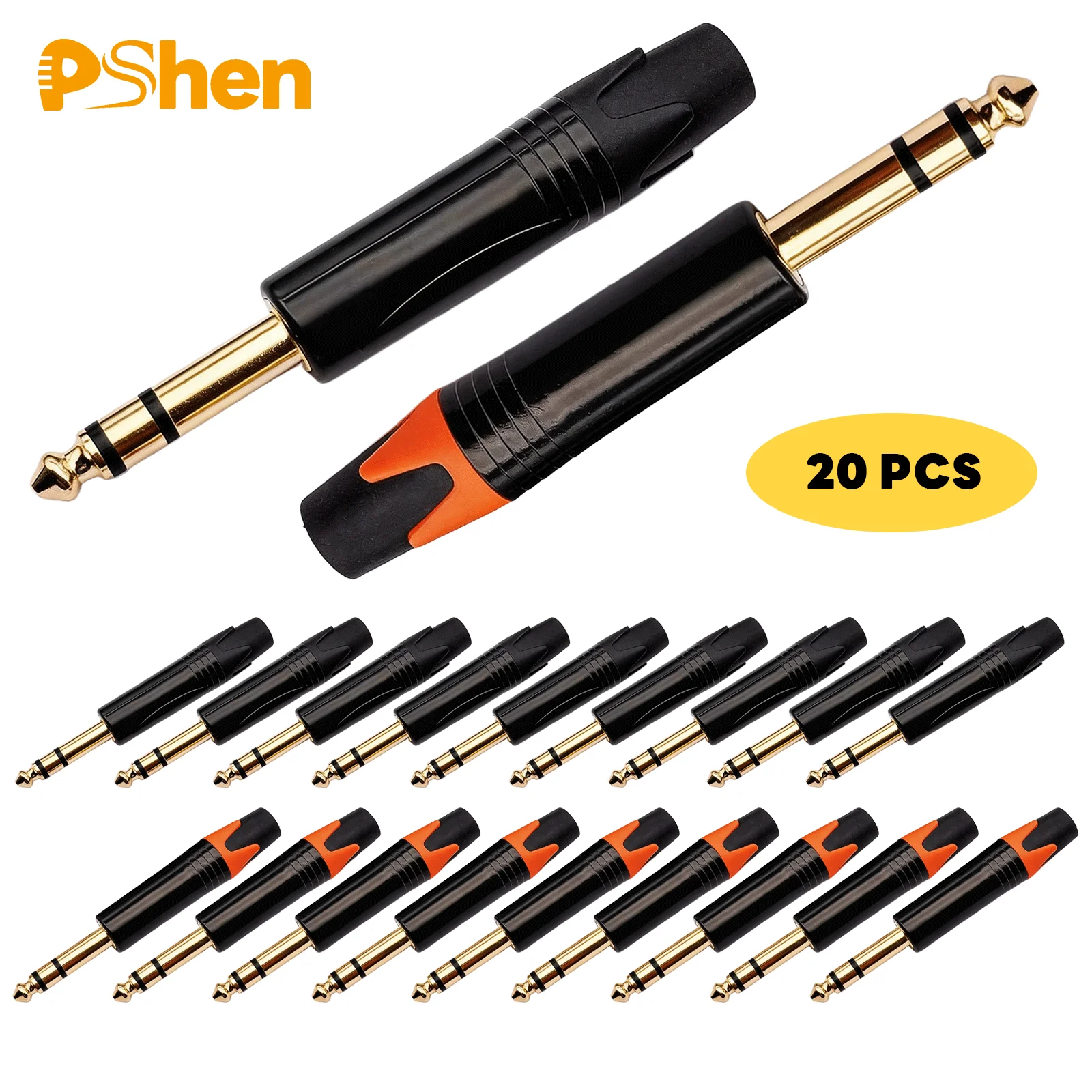 20-個ゴールドメッキ-635-ミリメートル-trs-電話ジャック-1-4-ステレオ-diy-オーディオケーブルプラグ金属ケーススピーカーミキサーアンプ用