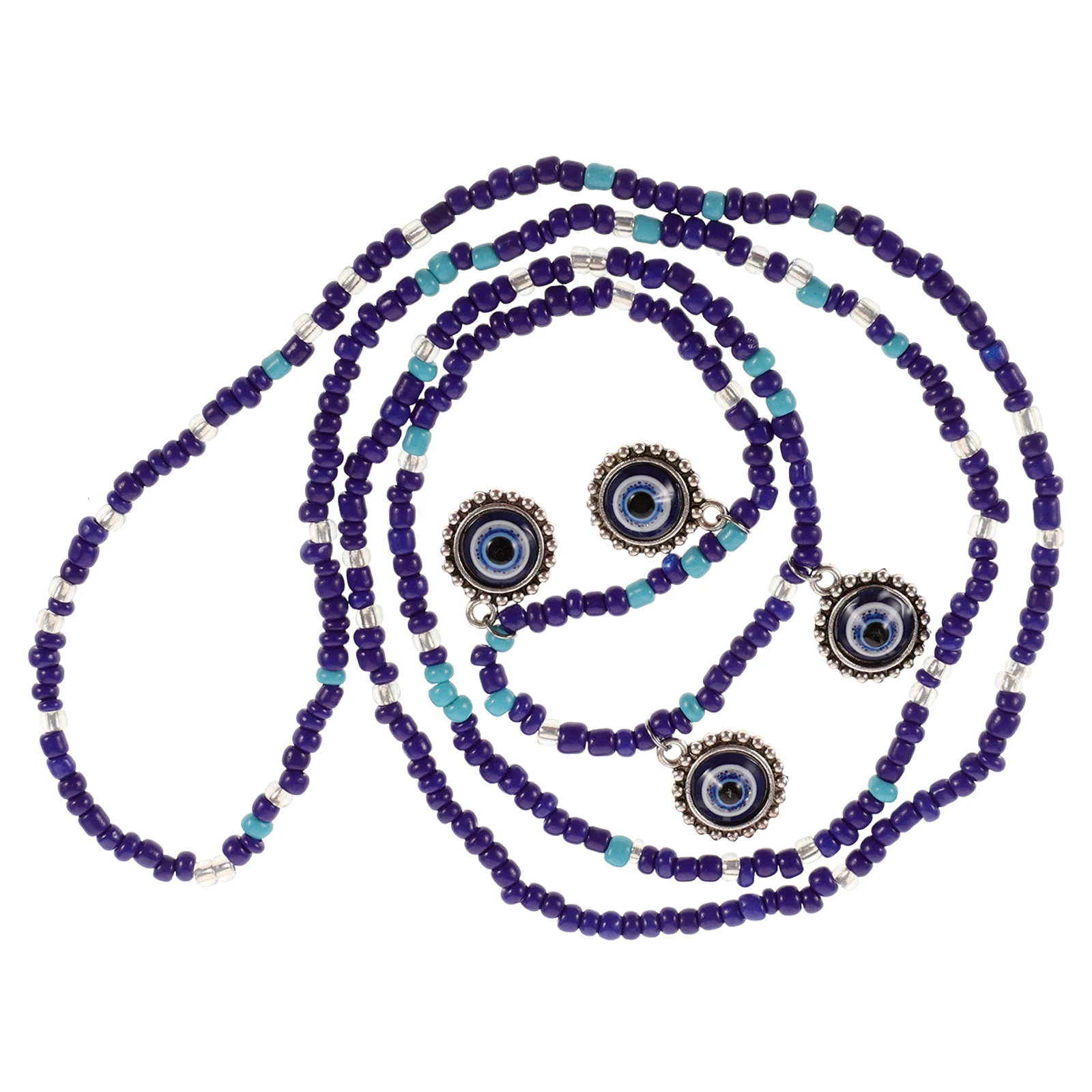 สร้อยคาดเอวสีน้ำเงินเก๋ไก๋ สร้อยลูกปัดตาปีศาจสุดยูนีคสำหรับผู้หญิง สไตล์มินิมอล เรียบหรู สร้อยคาดเอวแบบผูก