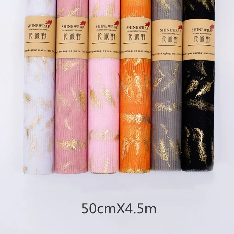 Rollo de ramo de flores de embalaje de arte Floral de plumas bronceadoras, papel de regalo de hilo de red, hilos artesanales de regalo para el Día de la madre del Día de San Valentín