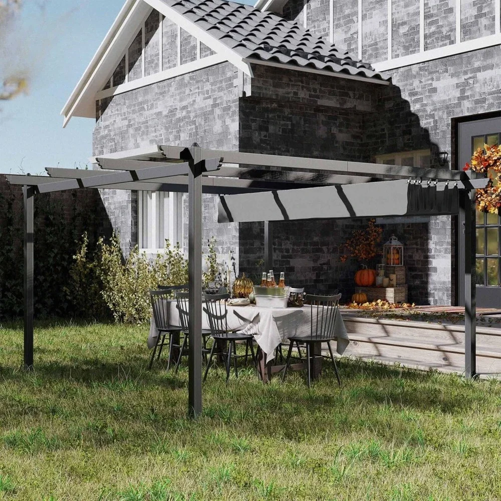

13' x 13' Retractable Pergola Canopy with Stronger Aluminum Frame, Outdoor Pergola Sun Shade Shelter for Garden, Patio