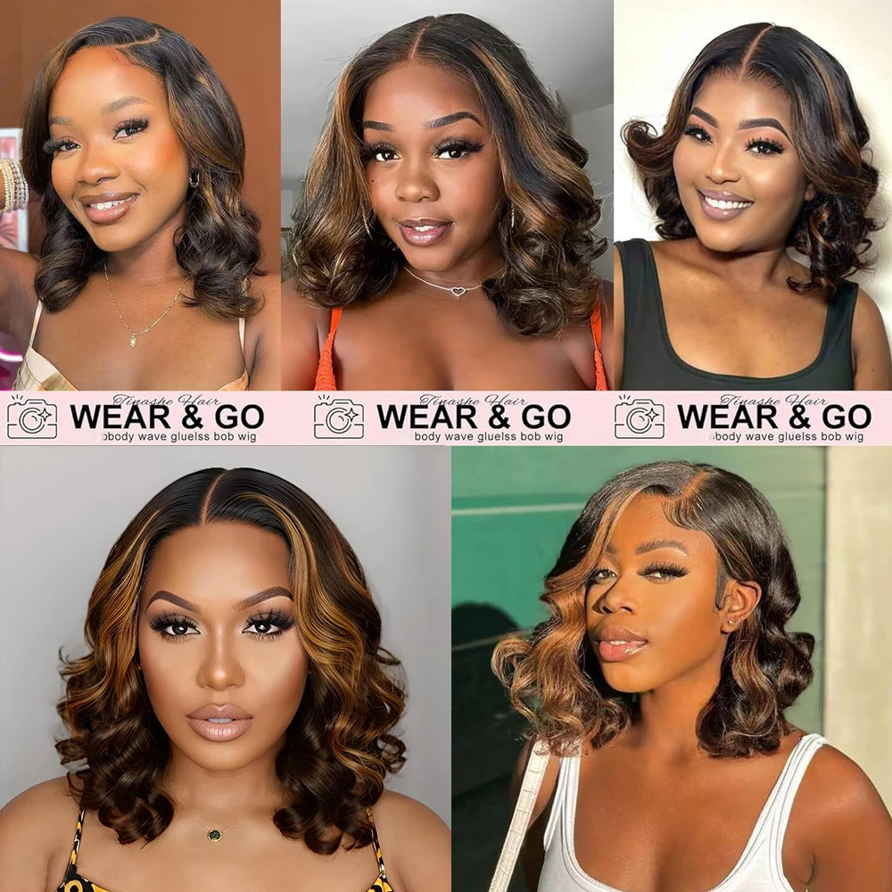 Bouncy Loose Wave Transparent Lace Front Wigs Wear and Go Glueless Bob Wigs Human Hair 13x4 Lace Frontal Wigs for Black Women