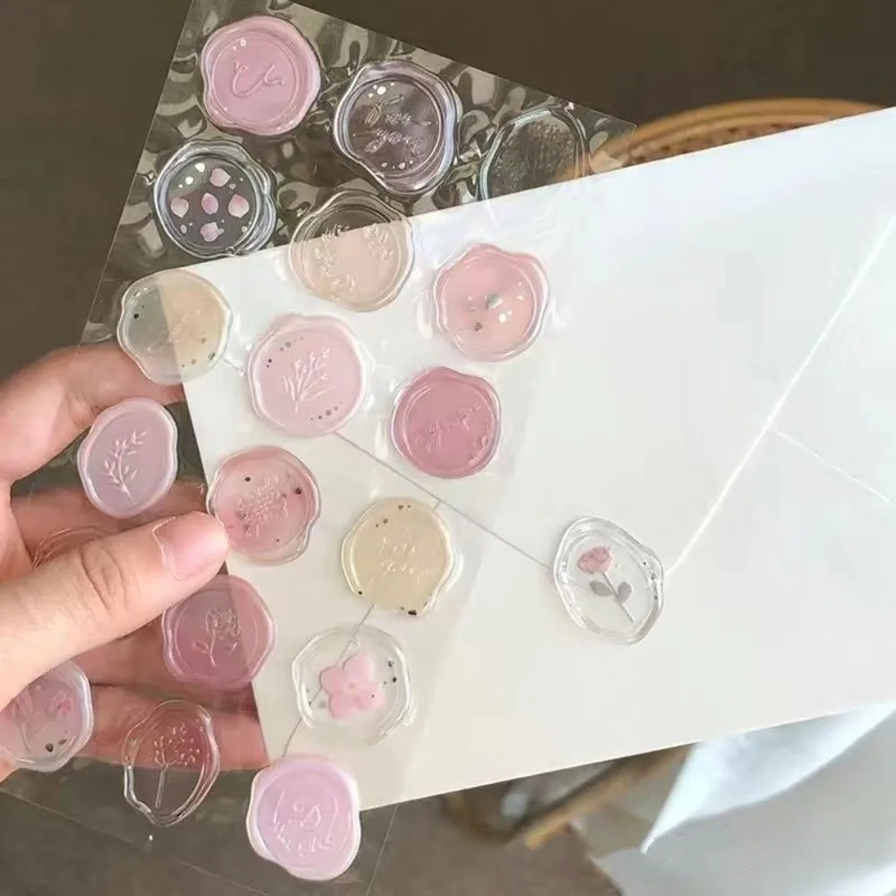 Retro Wax Seal Sticker Floral Waterproof Embossed Seal Sticker European Style 3D Crystal Scrapbook Sticker