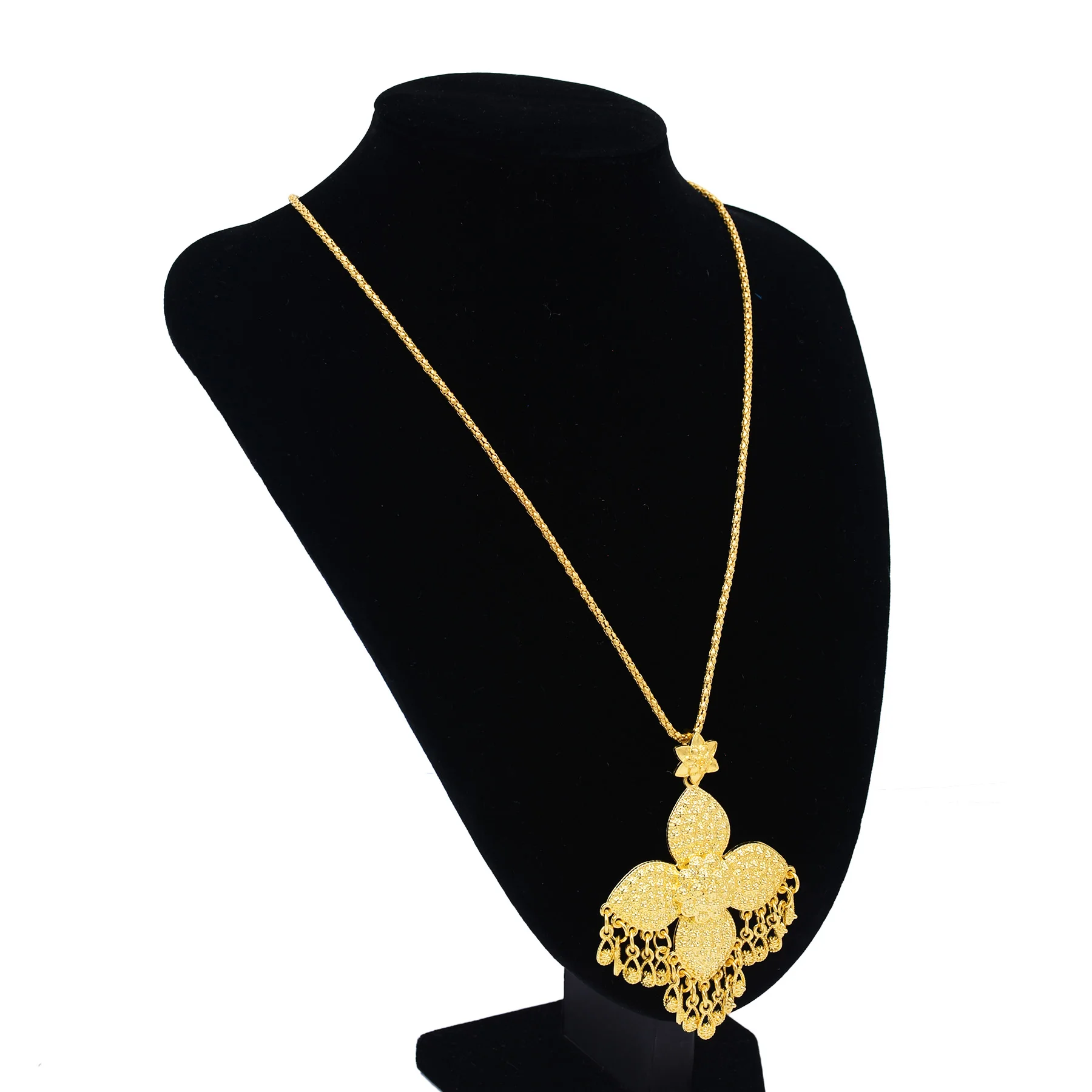 Middle East Gold Plated Alloy Hollow Carved Flower Necklace Earrings Jewelry Set For Women Kurdish Turkey Accessory Female Gift