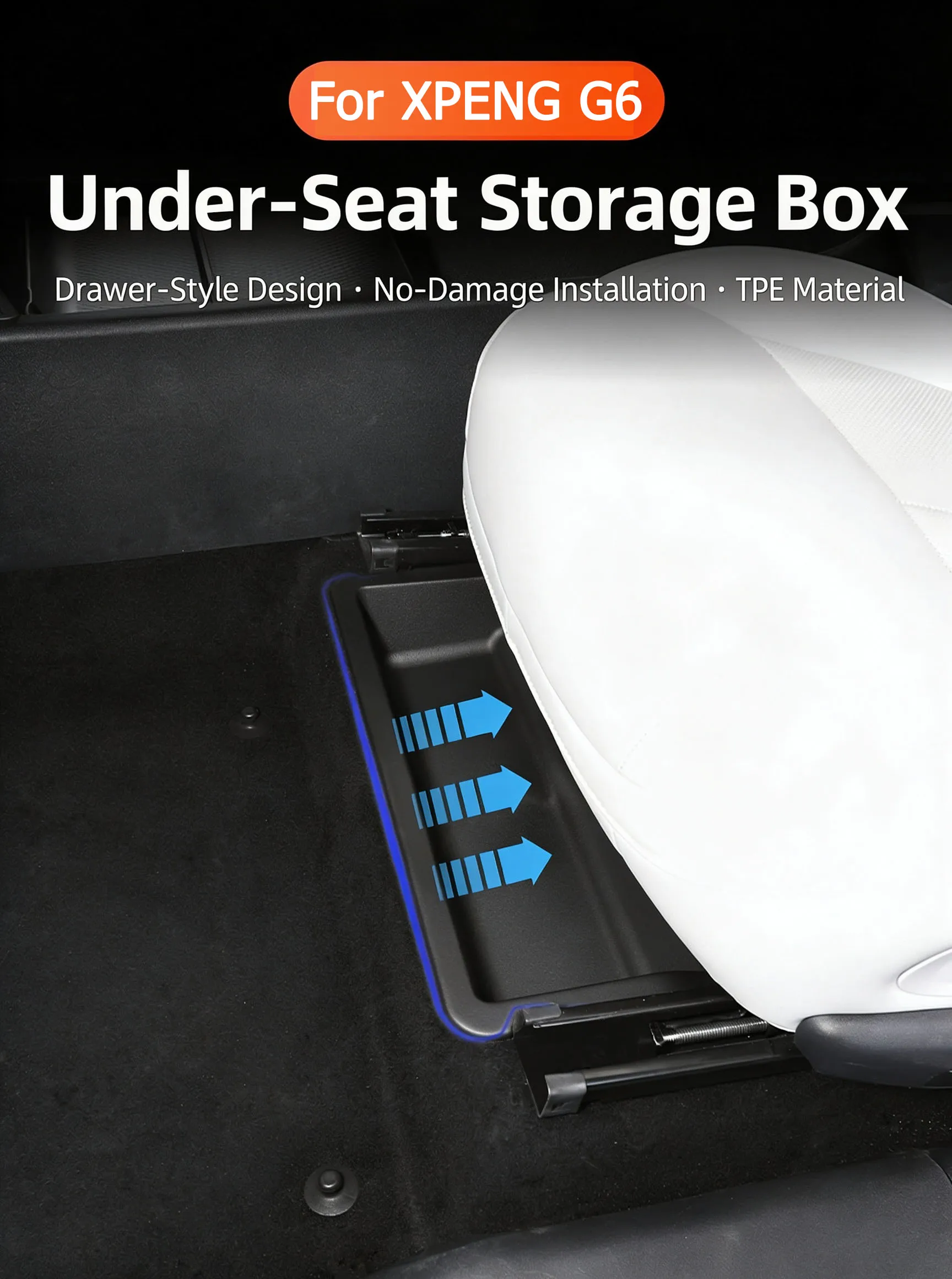 For Xpeng G6 2023-2026 Under Seat Storage Box Driver and Passenger Seats Interior Storage Box TPE Interior Accessories