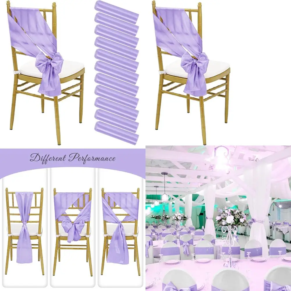 

Lavender Satin Chair Sashes, 120 Pack, Shiny Back Bows, 7x78 Inch, Universal Chair Cover for Weddings, Parties, Banquets
