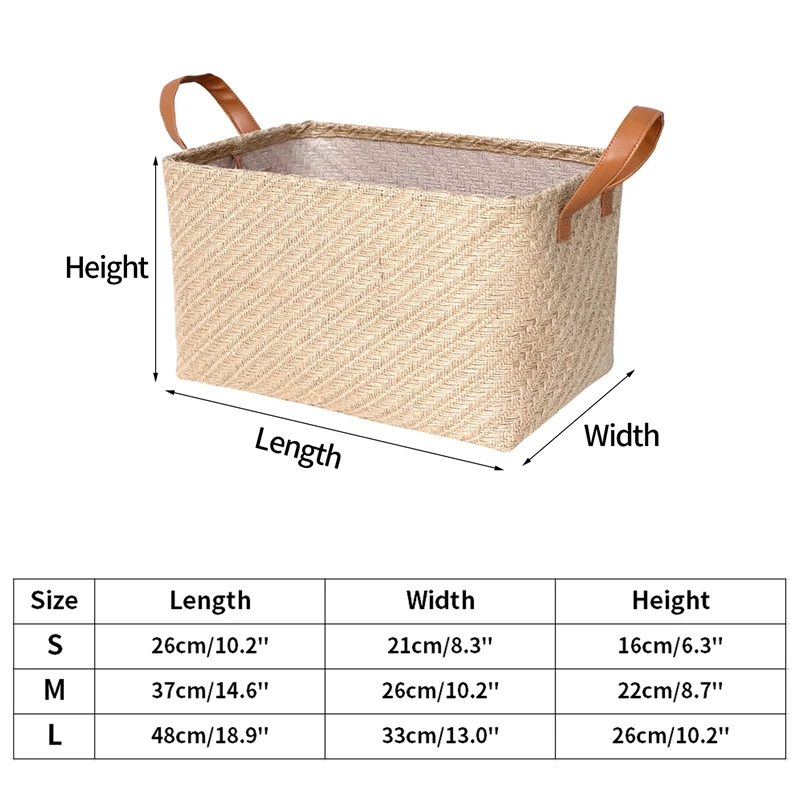 Jute Foldable Storage Basket Woven Storage Box Clothes Bins Cabinet Drawer Closet Organizer Sundries Toy Organizers Household