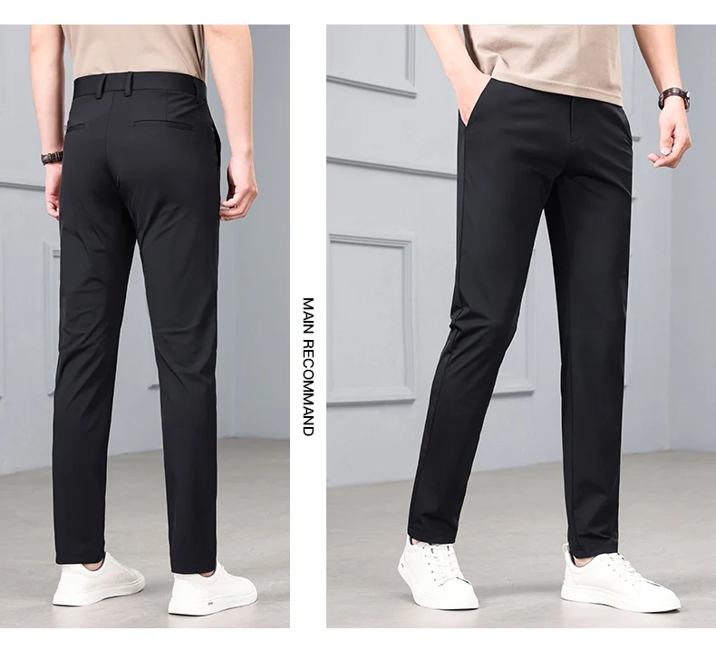 Men's Casual Trousers Ice Silk Breathable Business Formal Office Professional Wear Slim-fit Versatile Straight Pants 2024