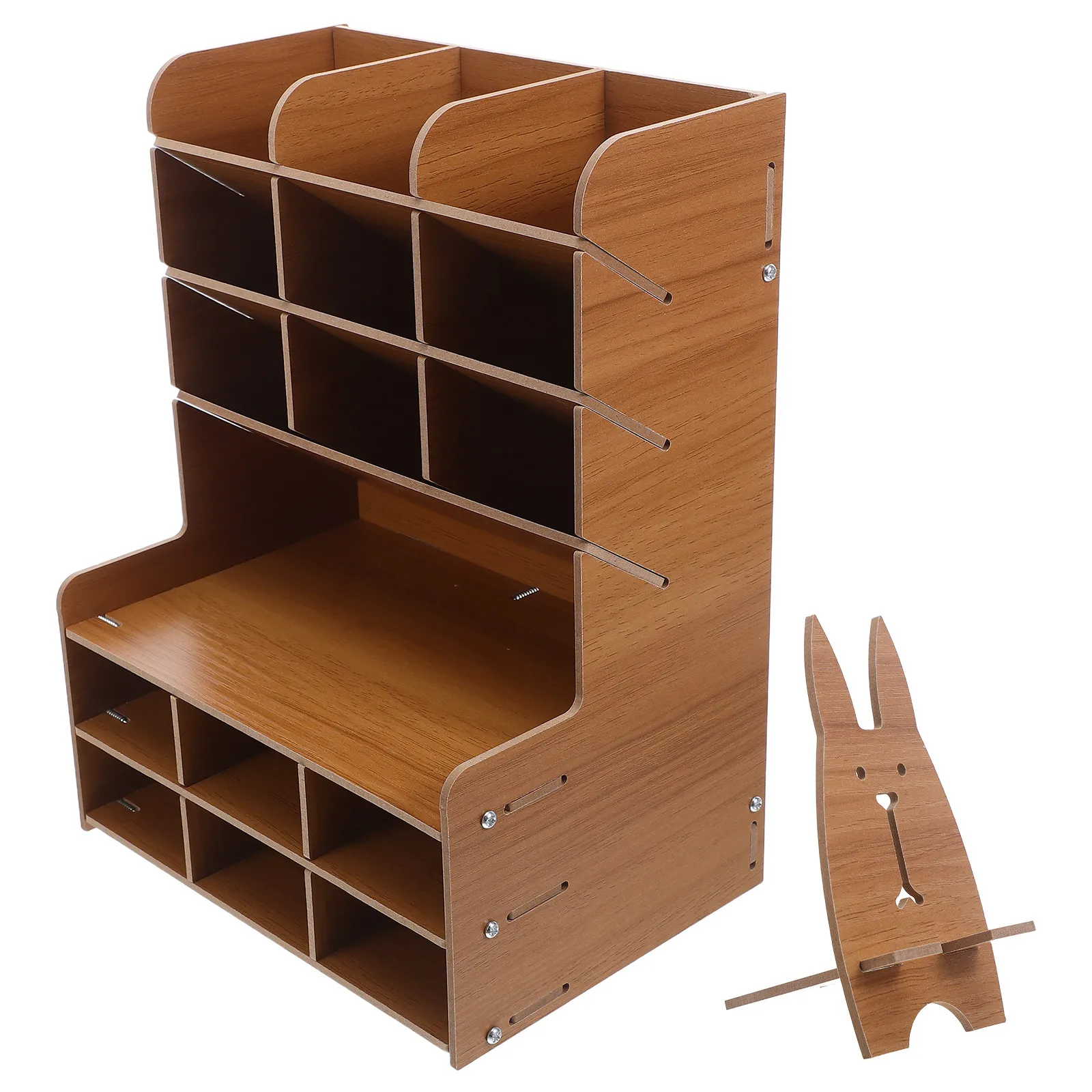 Wooden Pen Organizer Desk Solid Wood Desktop Storage Rack Compartment Design Pencil Holder Stationery Box Office Organizer
