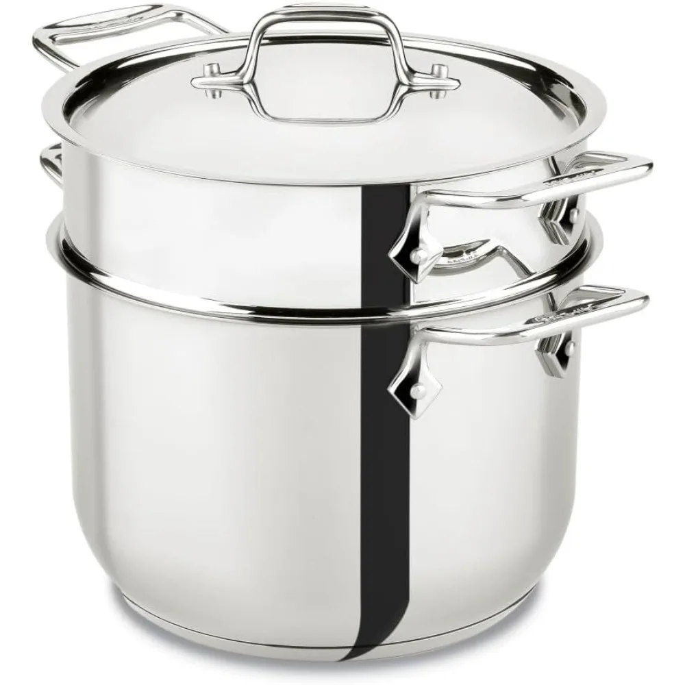 

All-Clad Specialty Stainless Steel Stockpot, Multi-Pot with Strainer 3 Piece, 6 Quart Induction Oven Broiler Safe 500F Strainer,