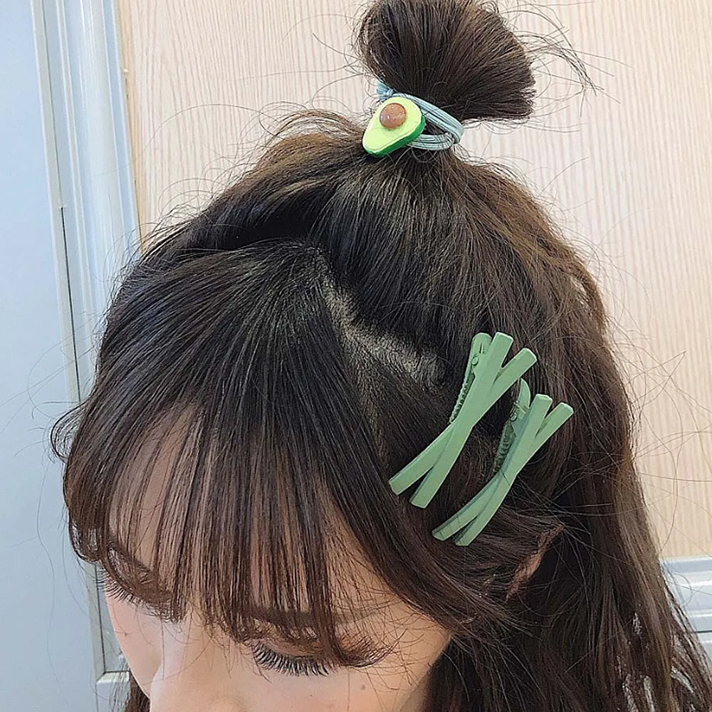 Girls 4Pcs/set Avocado Egg Fruit Hair Accessories Hair Bands Headwear Set Rubber Bands Hair Clips