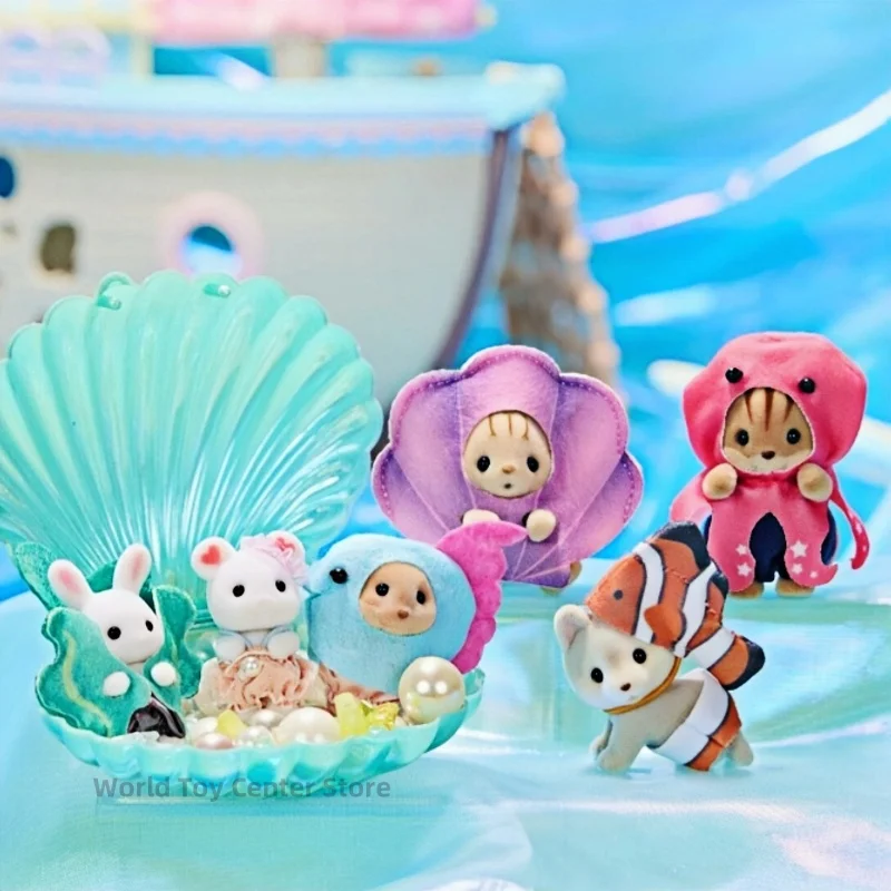 Sylvanian Families Dollhouse Dreamy Ocean Underwater Ocean Series Baby Blind Bag Beaver Shell Three Striped Cat Flocking Dolls