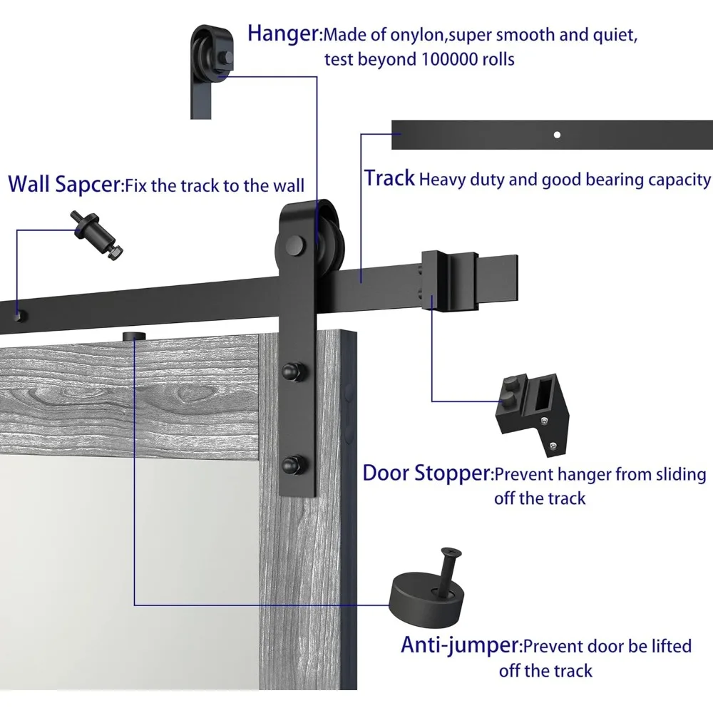 60 inch x 84 inch dubbele glazen schuurdeur met 10FT schuifdeurbeslagset inbegrepen en handgreep, 5-paneel matglazen schuifdeur