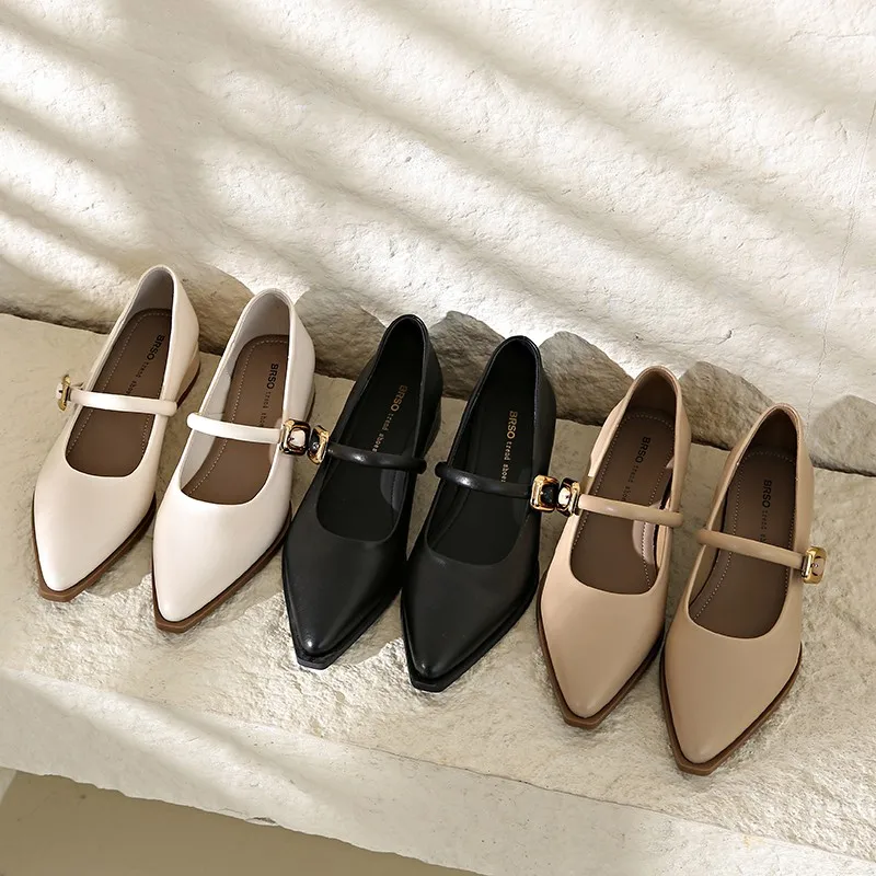 Pointed Toe Women Loafers Black Brown White Casual Mules Shoes Belt Buckle Shallow Slip On Low Flat Heeled Party Pumps Size