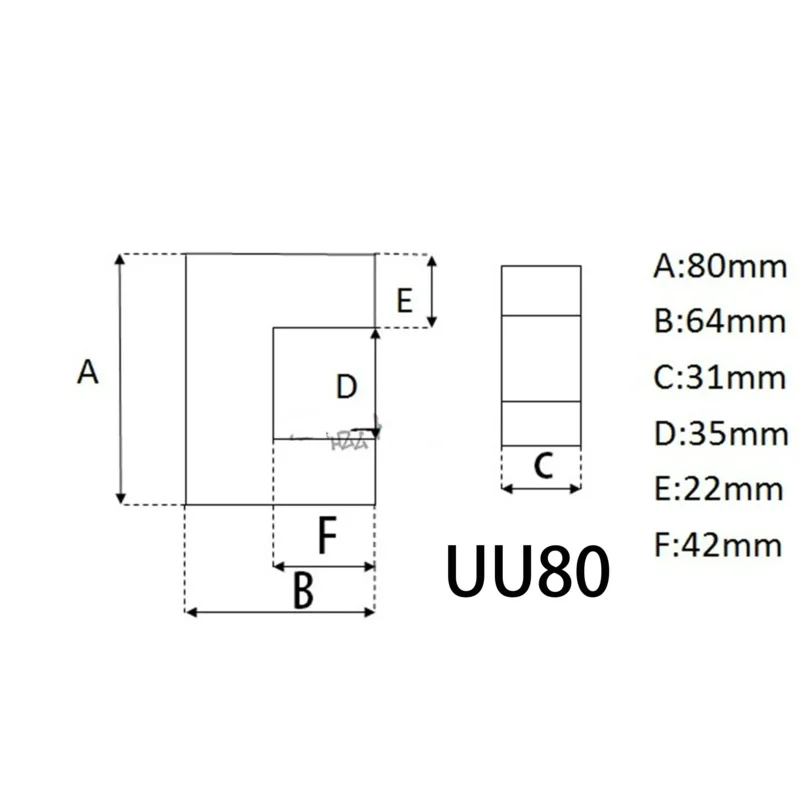 UU80/64/31 Mn-Zn Ferrite Core U-shaped High-frequency Magnetic Core Power