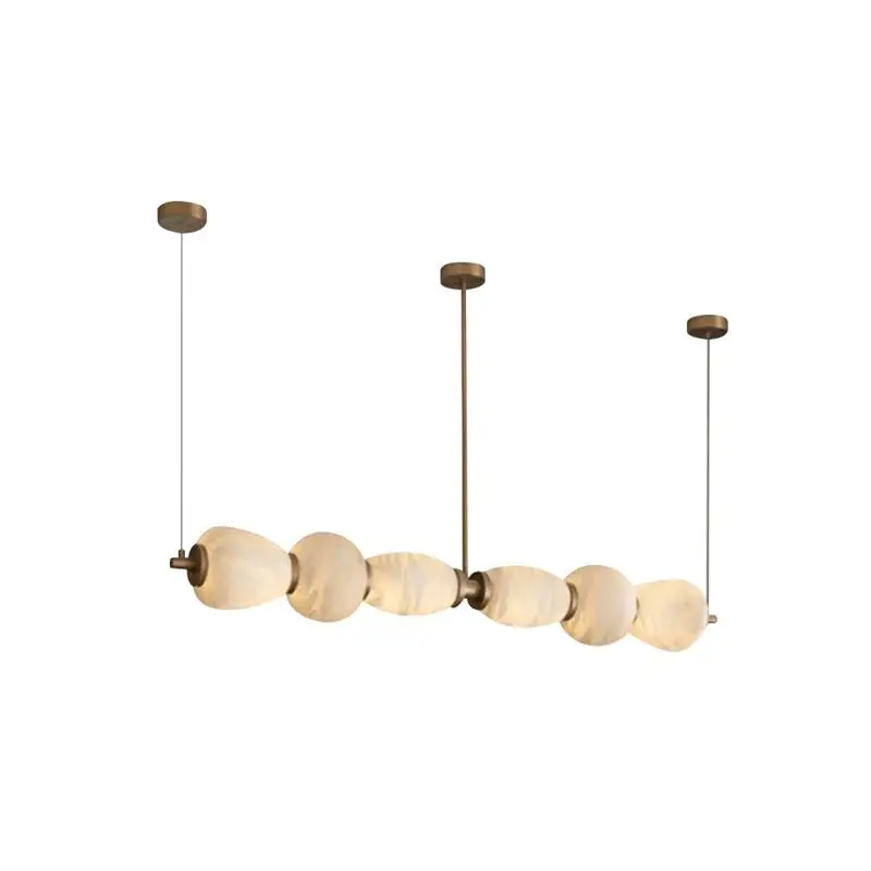 

New Chinese restaurant all-copper marble chandelier modern light luxury one-line strip minimalist island chandelier