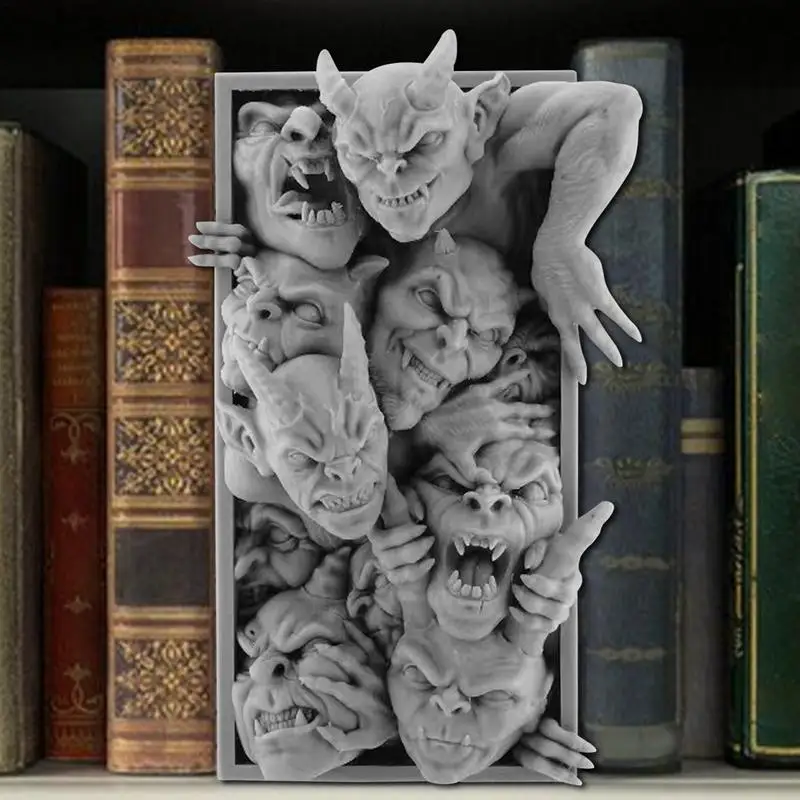 Creative Demon Book Stopper Decorations Book Corner Decoration Horror Resin Gothic Statue Shelf Decoration for Halloween Party