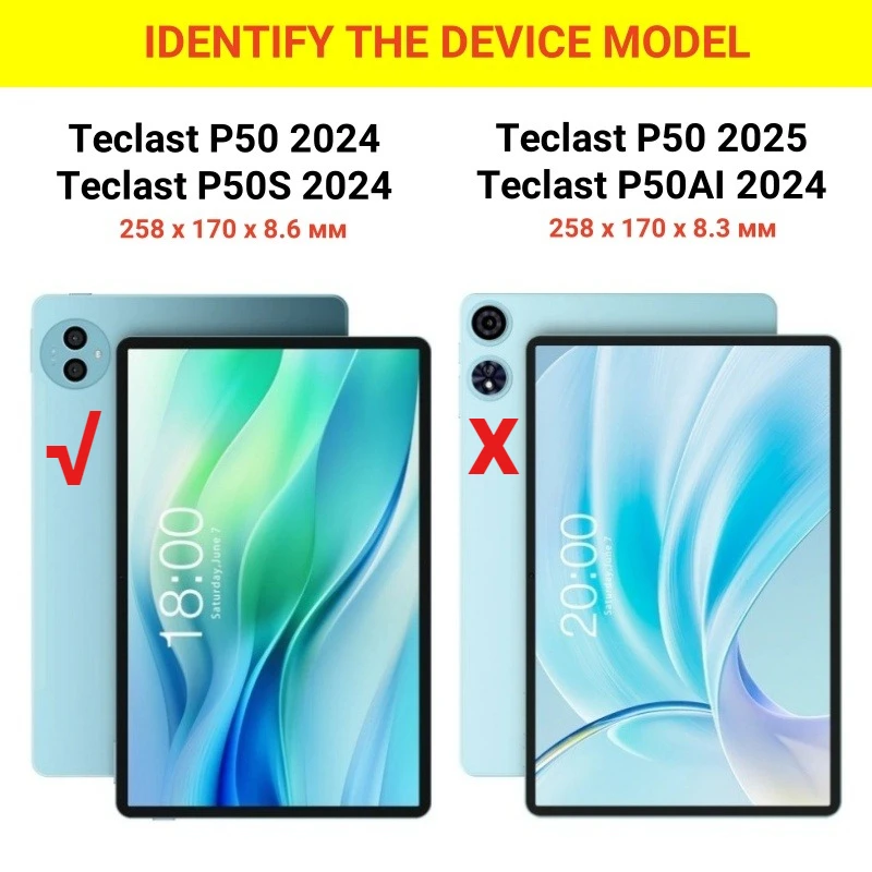 Slim Funda For Teclast P50S P50 S 2024 11" Tablet PC Flip Book Cover Case with Soft TPU Back Shell Smart Auto Sleep/Wake-up