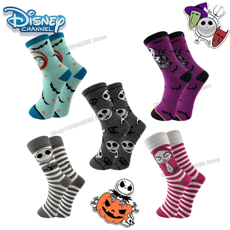 Disney The Nightmare Before Christmas Cotton Sock Cute Cartoon Figure Jack Sally Printing Stocking Women Men Halloween Gift