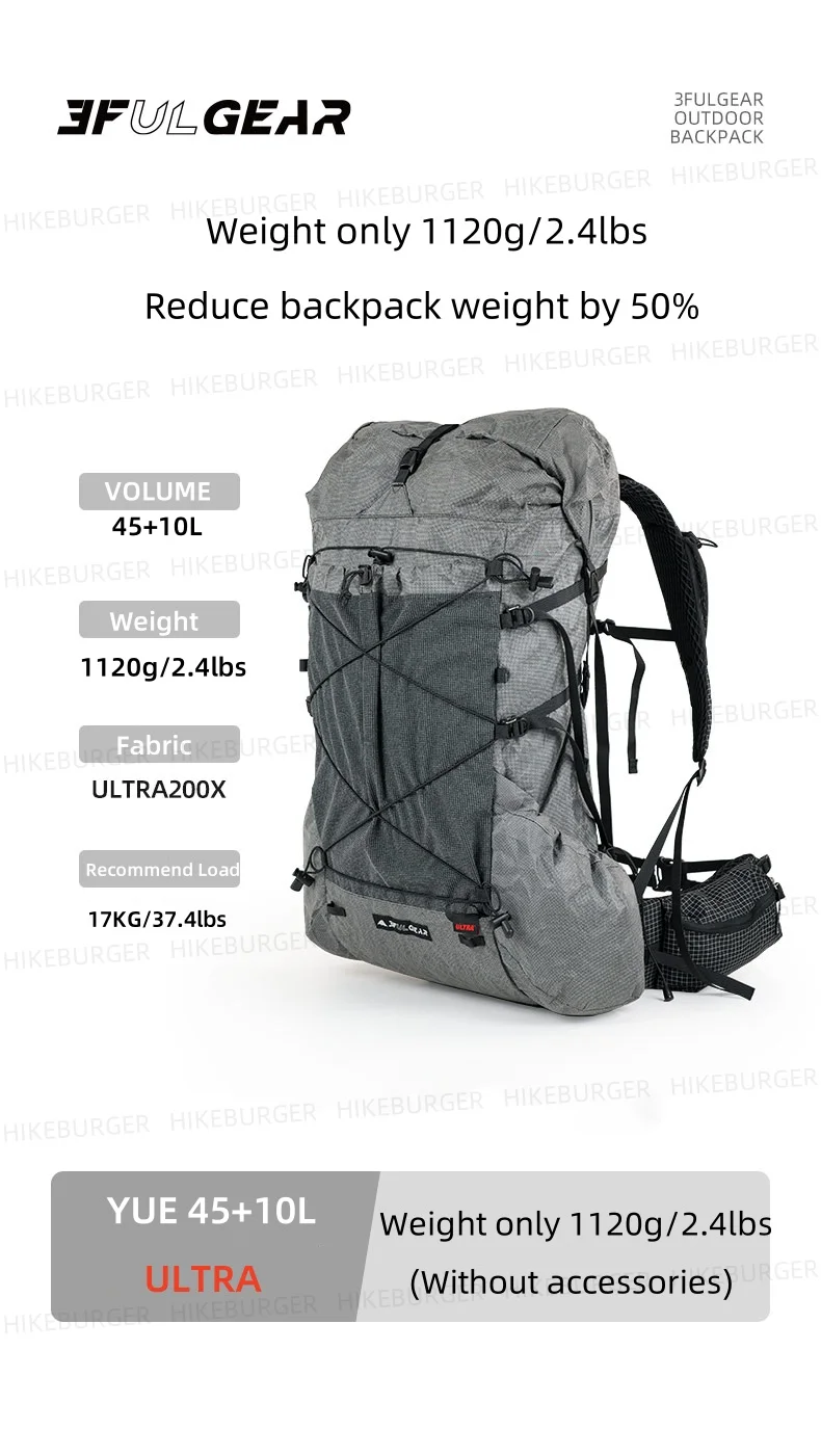 3F UL GEAR Yue 45+10L Rucksack Outdoor Camping Rahmentasche Ultraleichter verstellbarer Multifunktionsrucksack Wandern Bergsteigen – Detail 9