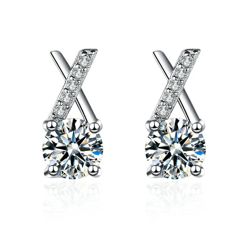 S925 Silver Stud Earrings for Women 0.5ct Moissanite Diamond Letter X-Shape Wedding Pendant Earrings