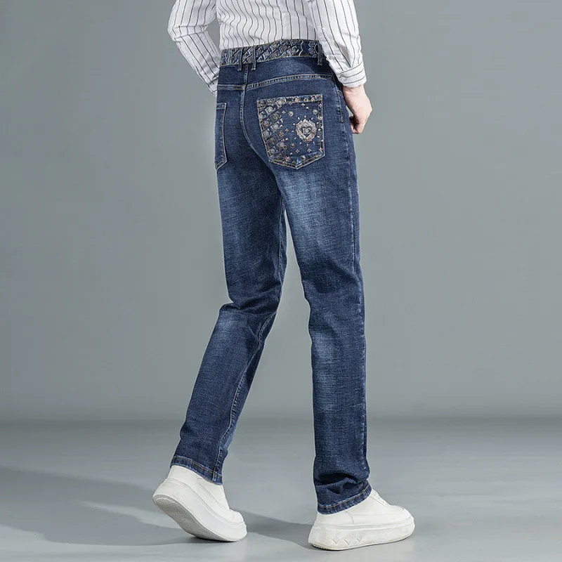 

Осень 2024, новые мужские джинсы с вышитым принтом, свободные прямые, модные и модные, красивые и повседневные длинные брюки