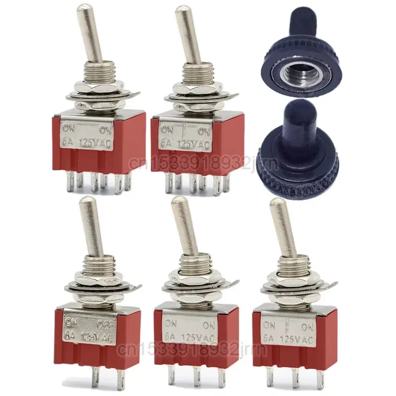 

5Pcs Red MTS-102 103 202 203 Toggle Switch 6A 125VAC ON-OFF-ON /ON-ON Self-locking/Momentary 6mm Waterproof Cap